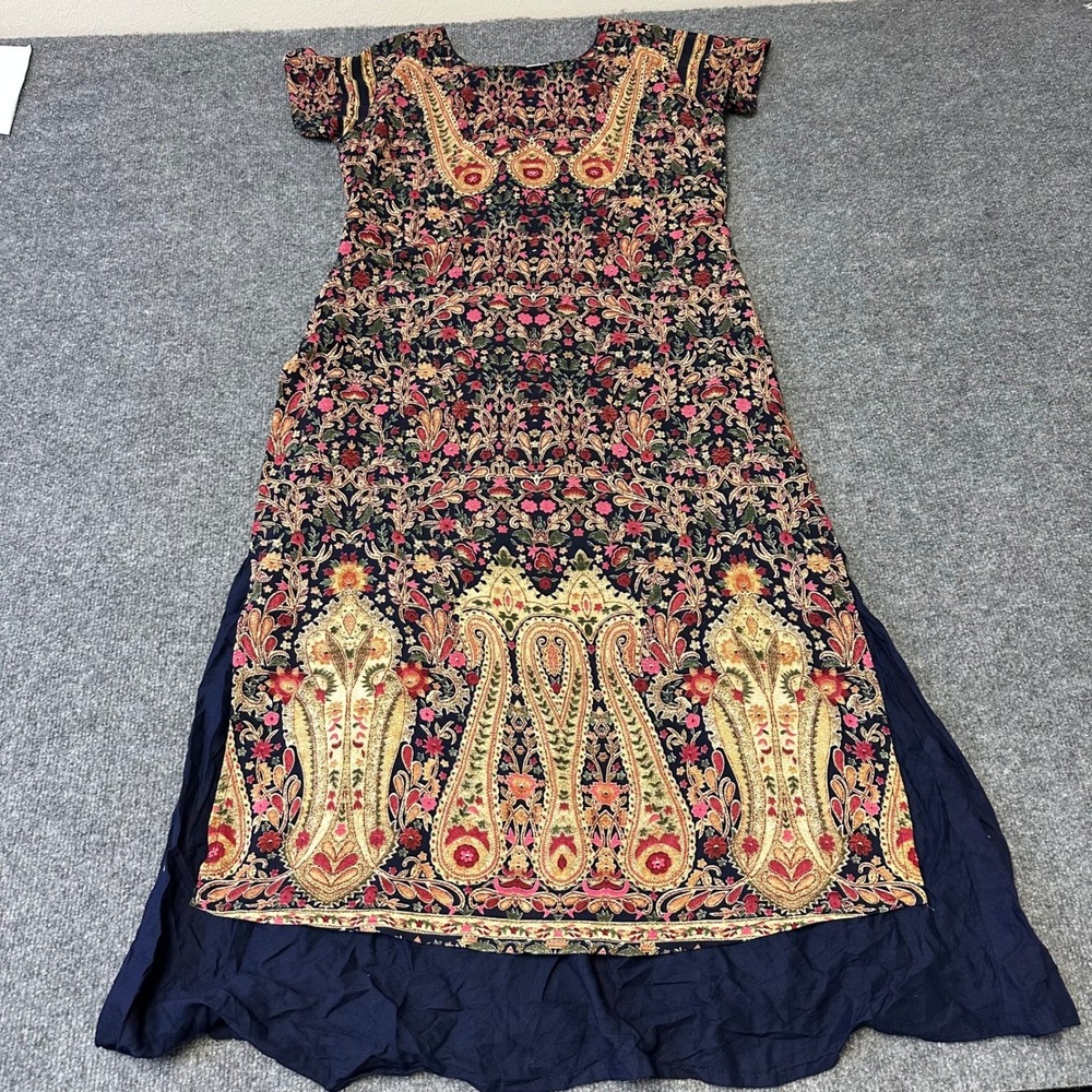 SC 22 Tunic Dress Womens Size XL Navy Blue Viscose Paisley Floral Maxi India